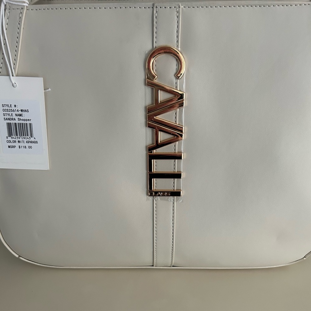NWT Cavalli Class Sandra Shopper Tote Bag White Asparagus with Gold Hardware - Picture 8 of 14